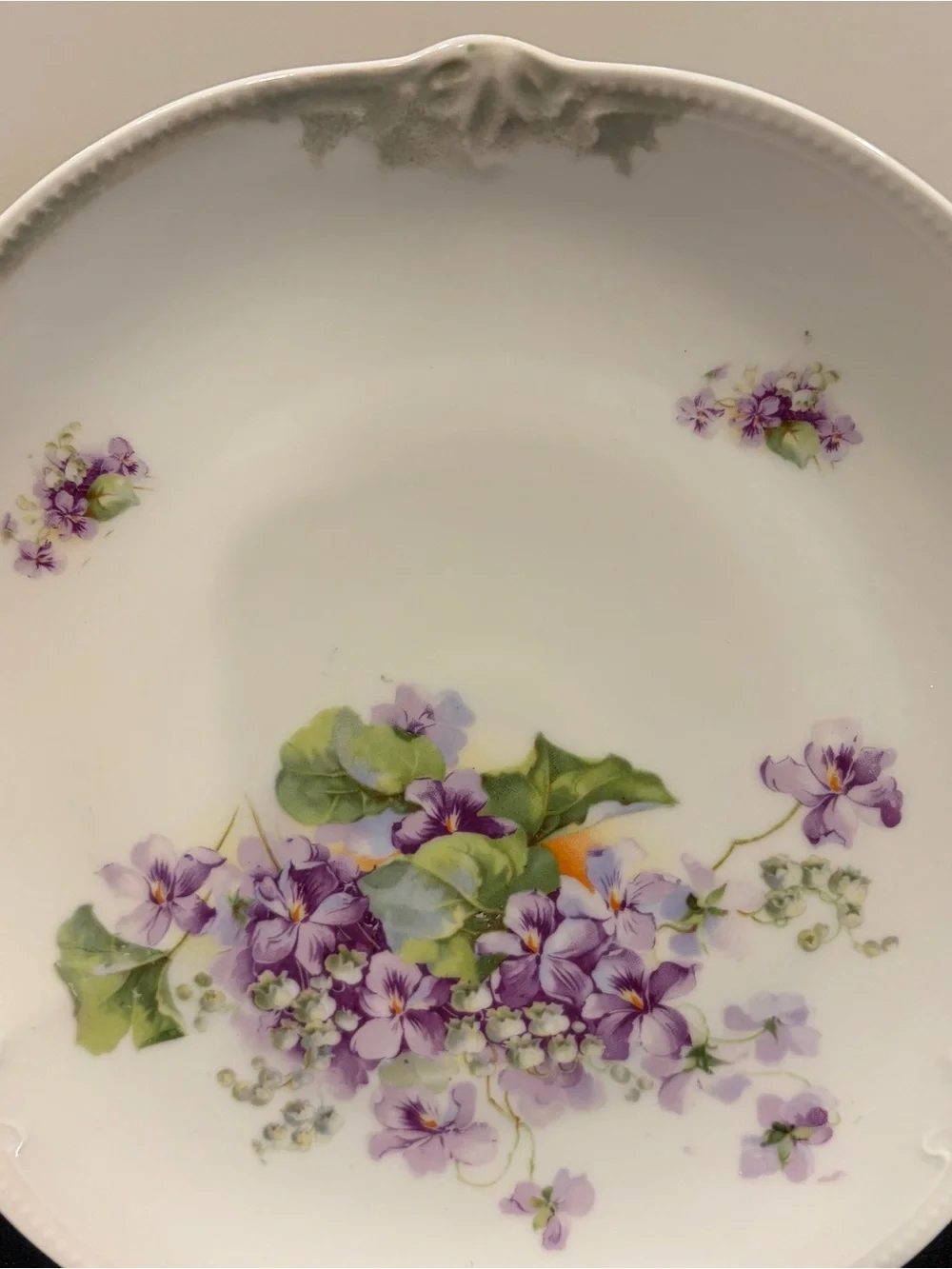Antique German Porcelain Cake Plate Hand Painted Flowers 9.25” With Handles